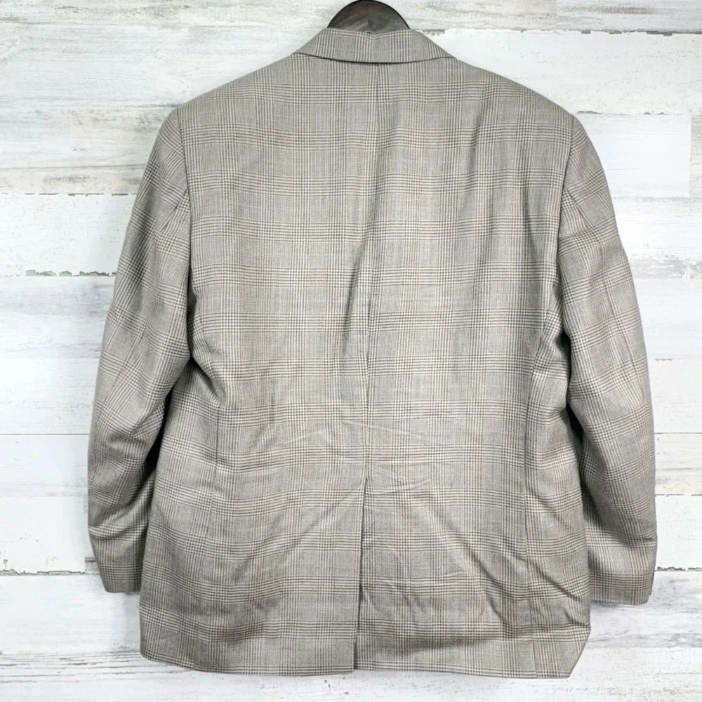 Chaps Ralph Lauren Mens 40S Tan Plaid Silk Wool Blend 2 Button Blazer Sport Coat